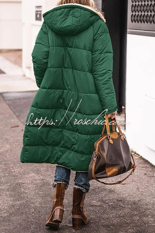 Hooded Plush Lined Pocket Long Sleeve Coat