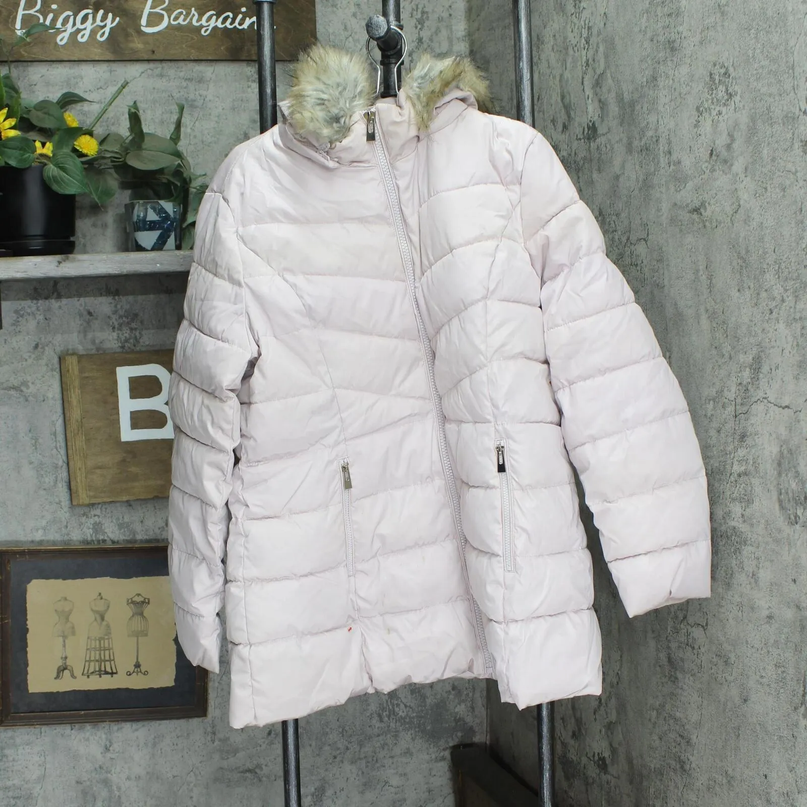 INC International Concepts Womens Faux Fur hooded Puffer Coat Light Pink 2XL