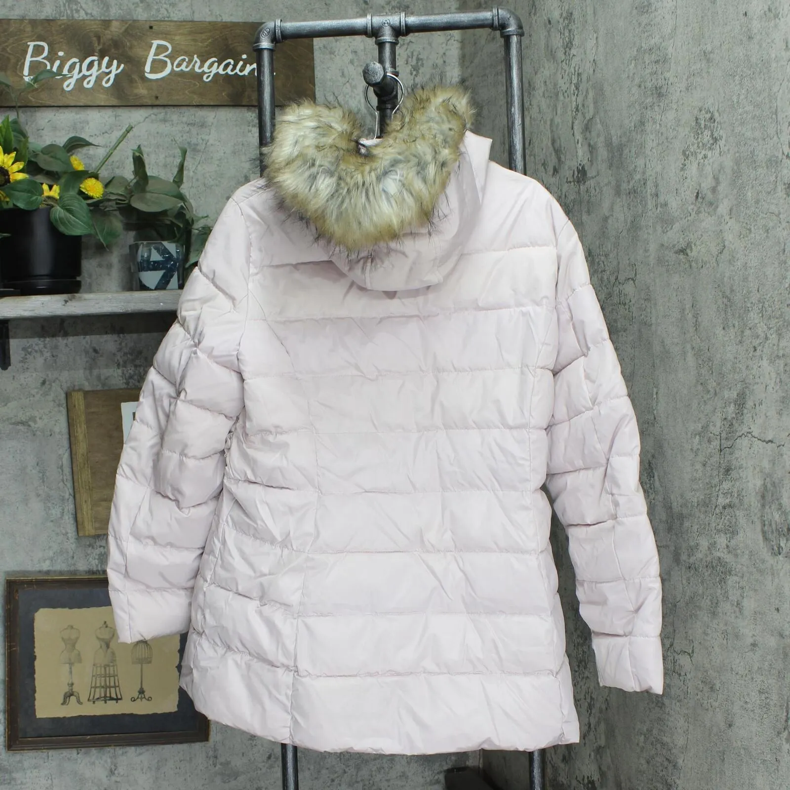 INC International Concepts Womens Faux Fur hooded Puffer Coat Light Pink 2XL