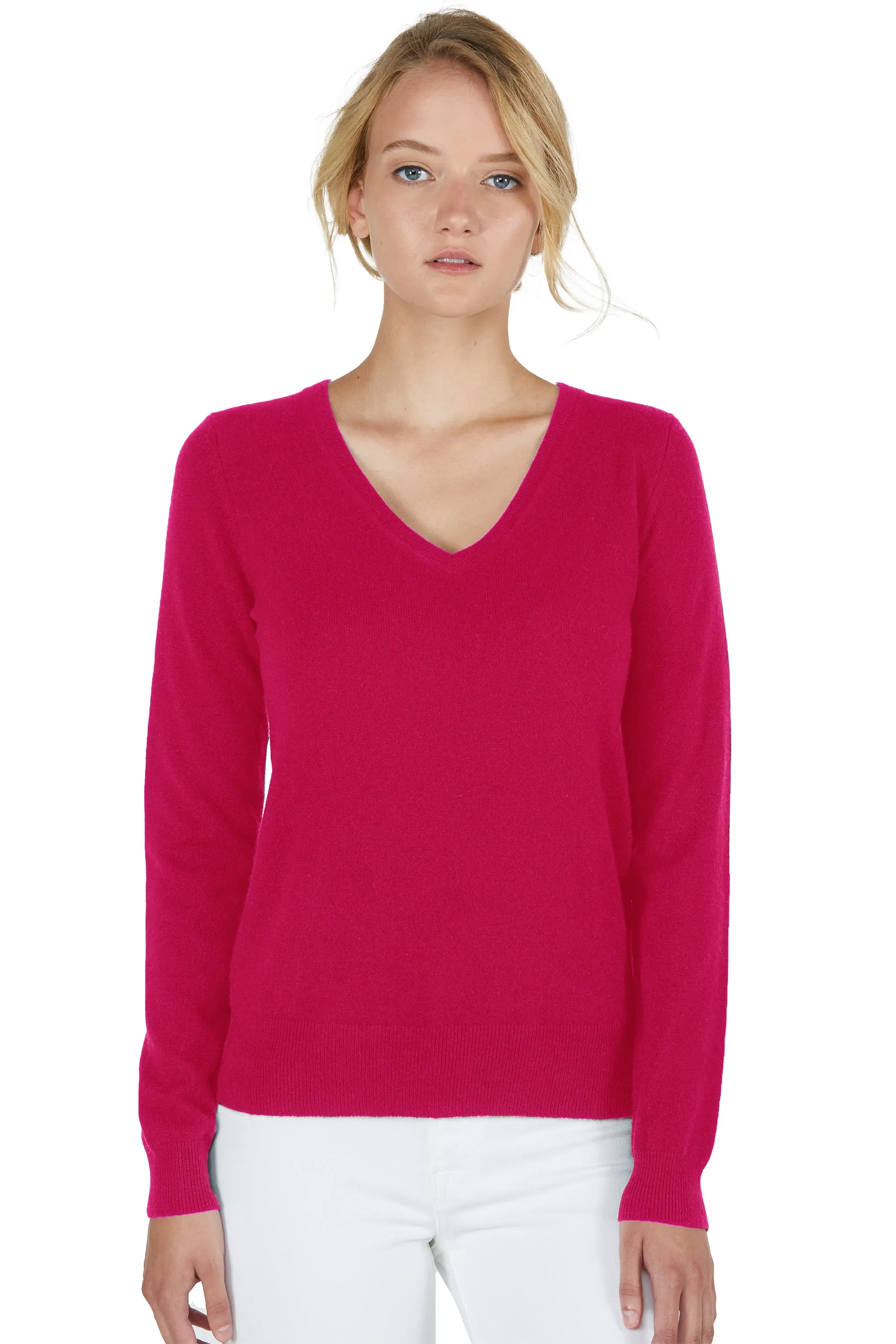 JENNIE LIU Women's 100% Pure Cashmere Long Sleeve Pullover V Neck Sweater 8160