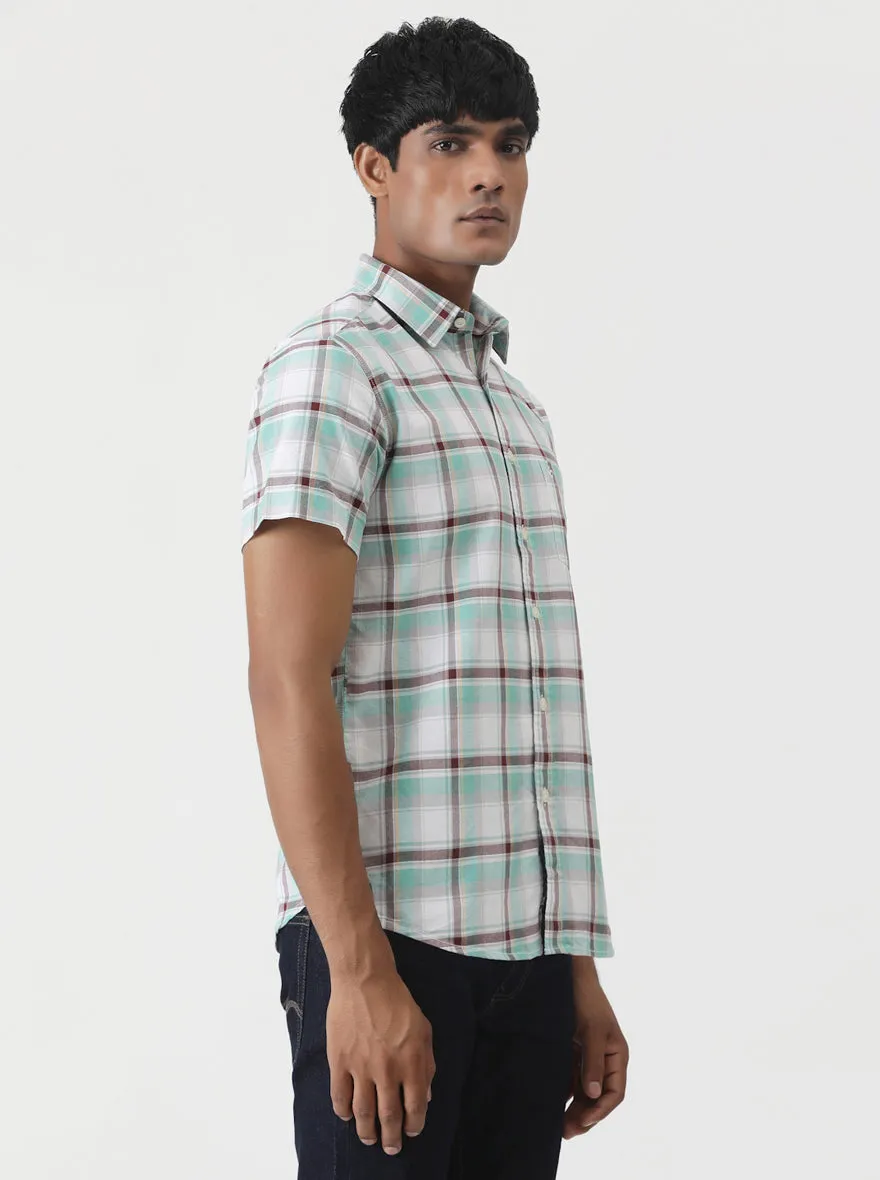 Light Green Checked Slim Fit Casual Shirt | Greenfibre