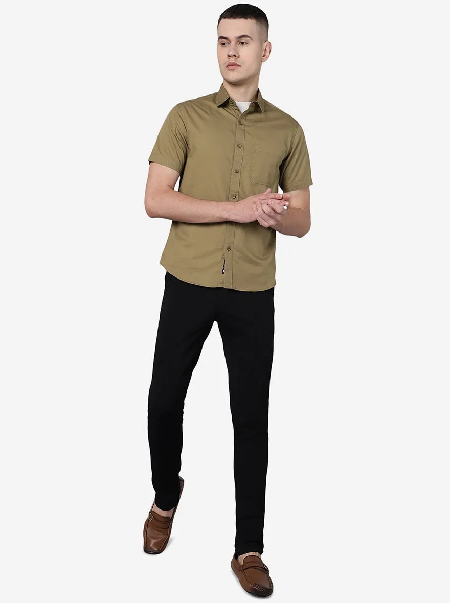 Light Olive Solid Slim Fit Casual Shirt | Greenfibre