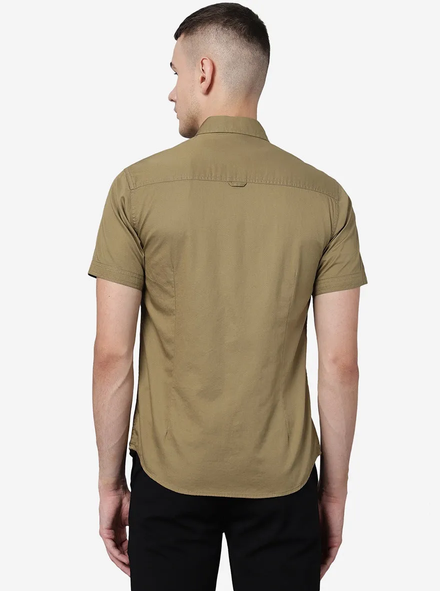 Light Olive Solid Slim Fit Casual Shirt | Greenfibre