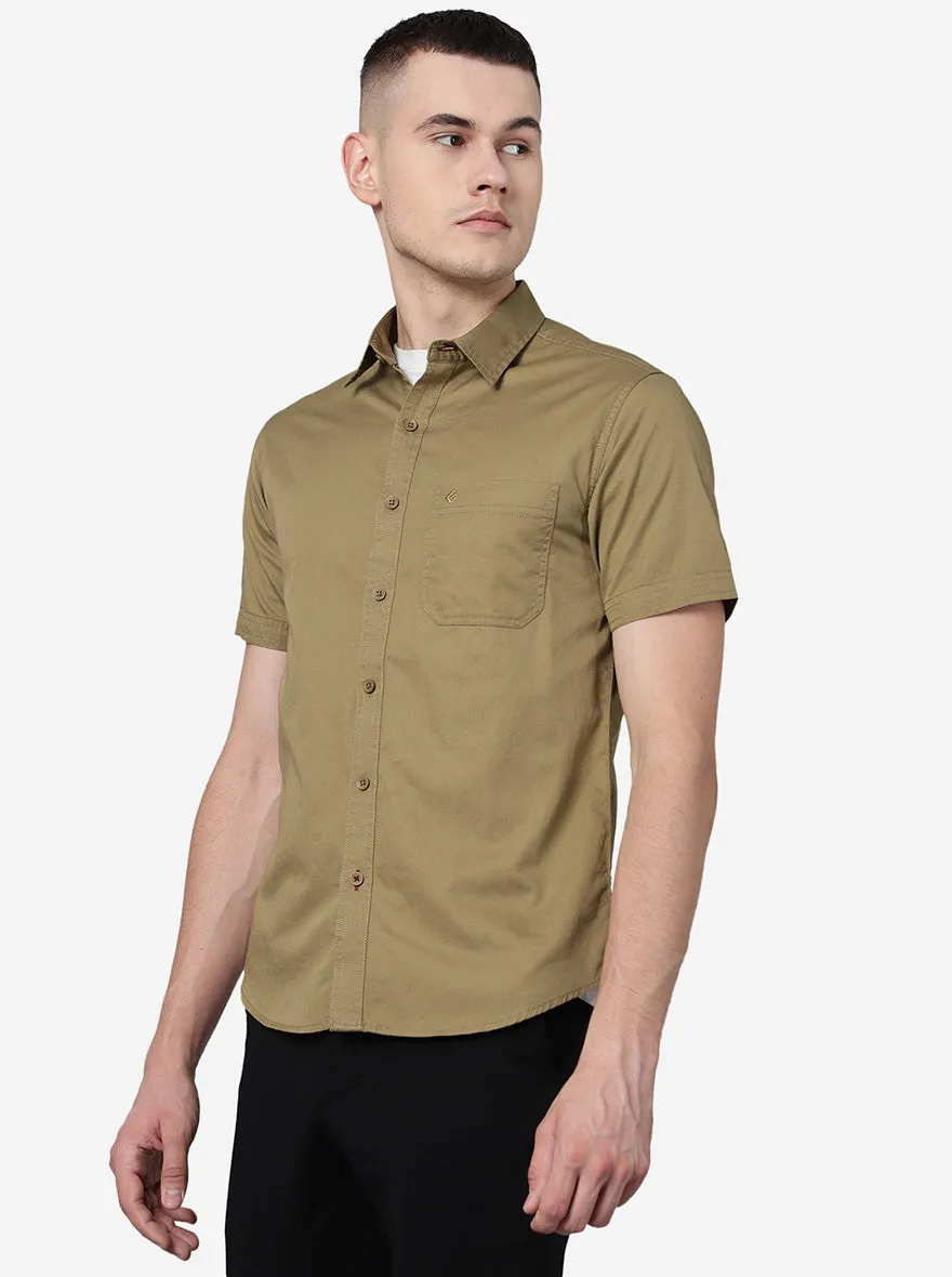 Light Olive Solid Slim Fit Casual Shirt | Greenfibre