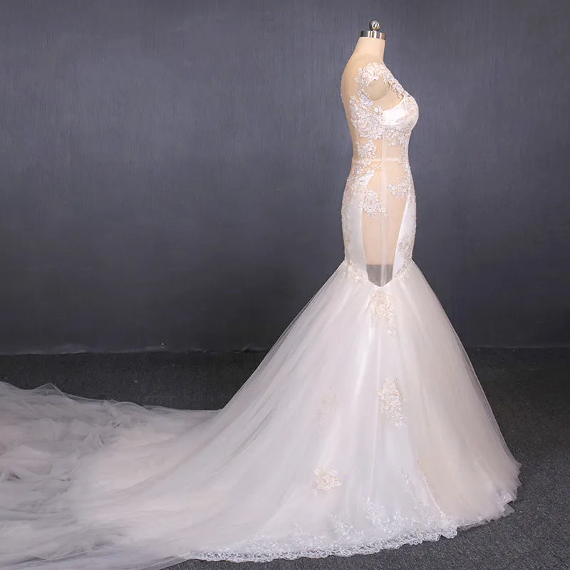 Mermaid Long Lace Tulle Wedidng Dresses Elegant Bridal Dresses