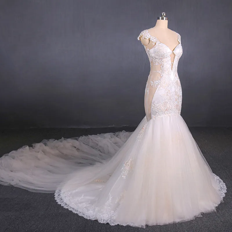 Mermaid Long Lace Tulle Wedidng Dresses Elegant Bridal Dresses