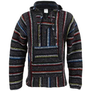 Mexican Baja Jerga Hoody - Grey & Rainbow Stripe