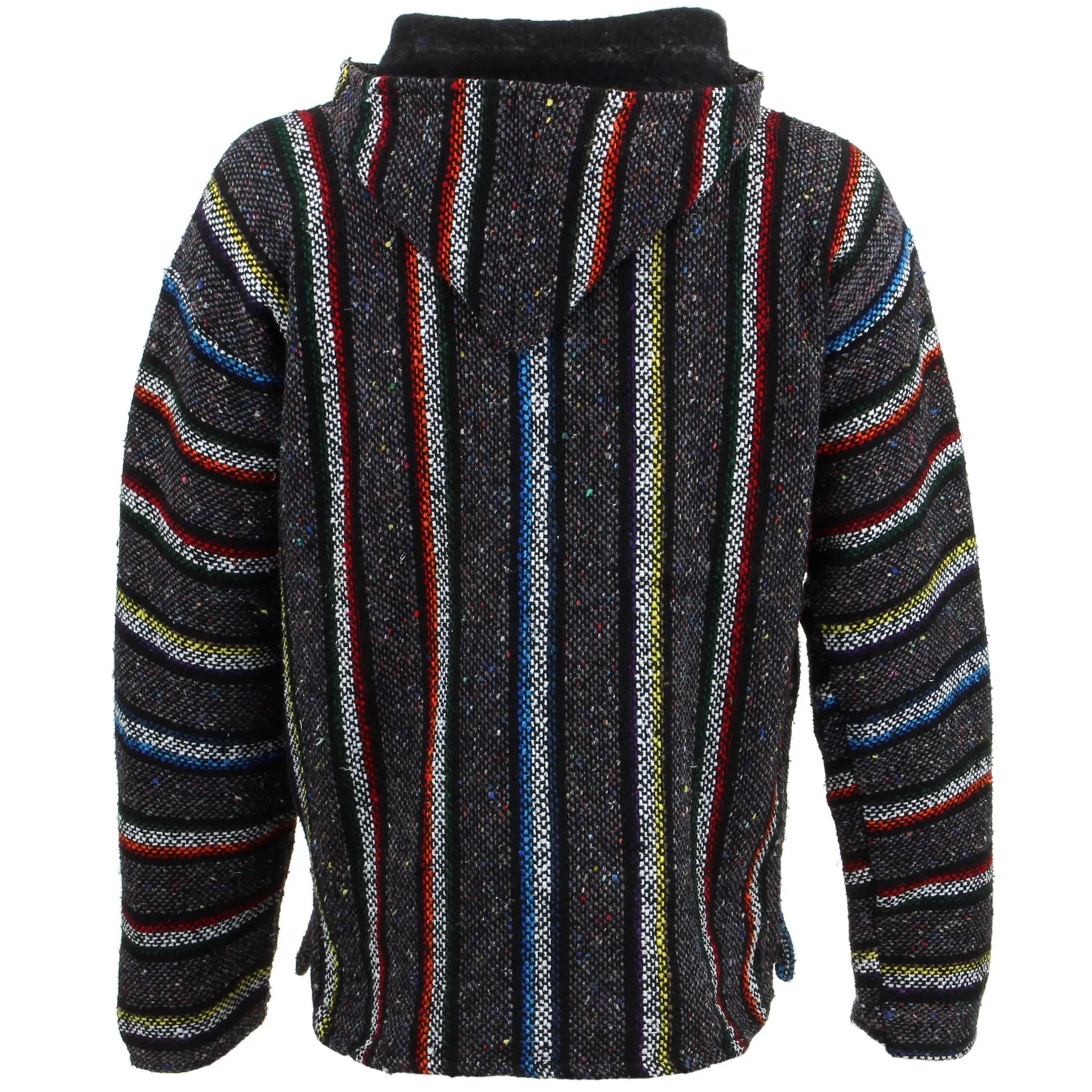 Mexican Baja Jerga Hoody - Grey & Rainbow Stripe