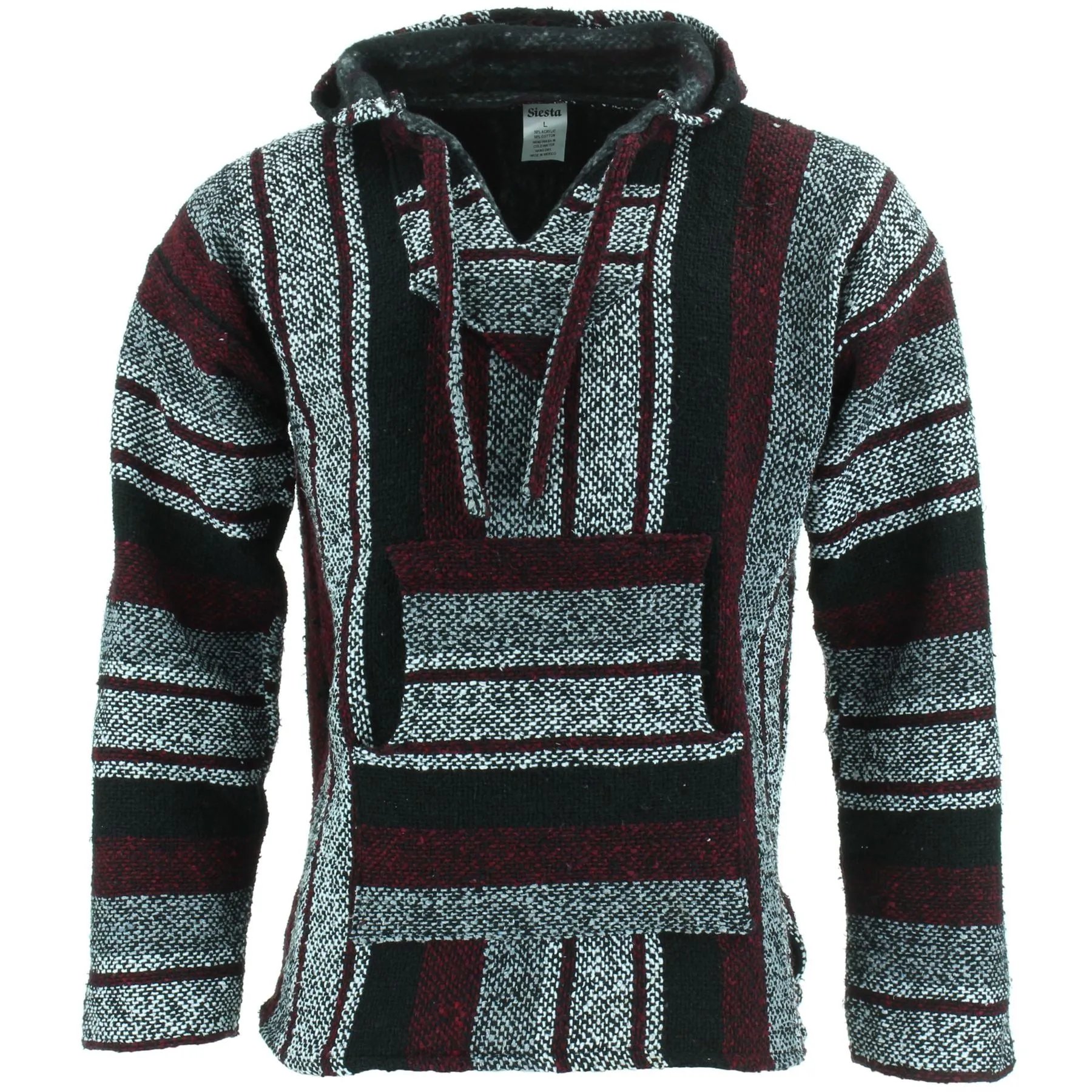 Mexican Baja Jerga Hoody - Maroon & Black