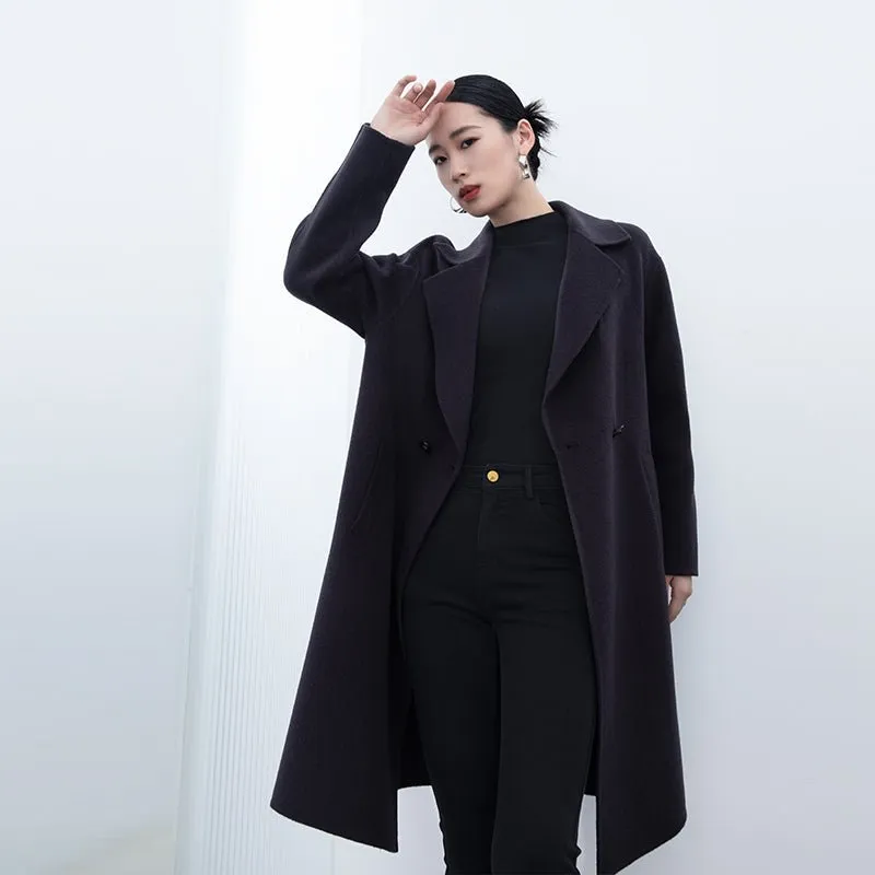 Midnight Grey Double-Faced Long Wool Camel Coats