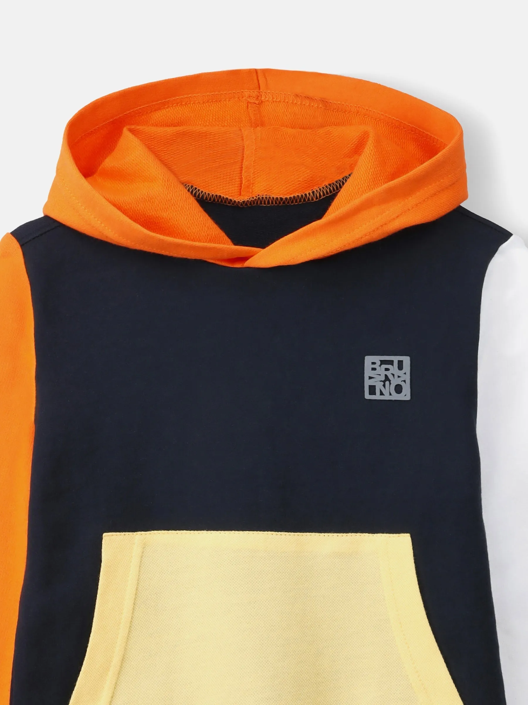 Navy Blue & Orange Sweatshirt With Contrasting Sleeves & Hood