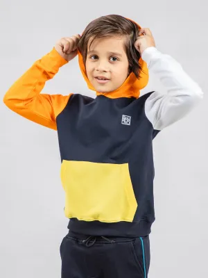 Navy Blue & Orange Sweatshirt With Contrasting Sleeves & Hood