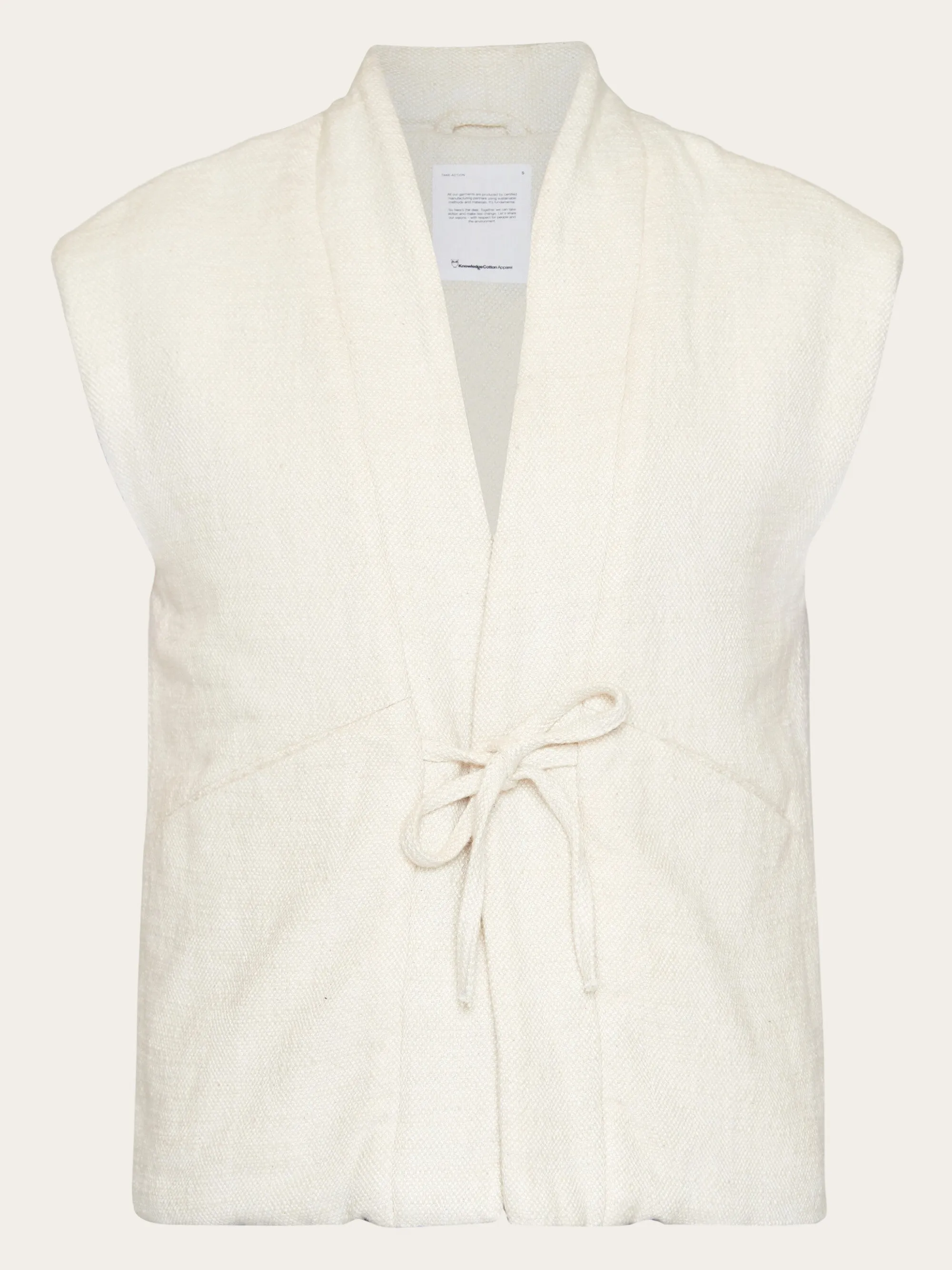 Padded kimono herringbone structure vest - Egret