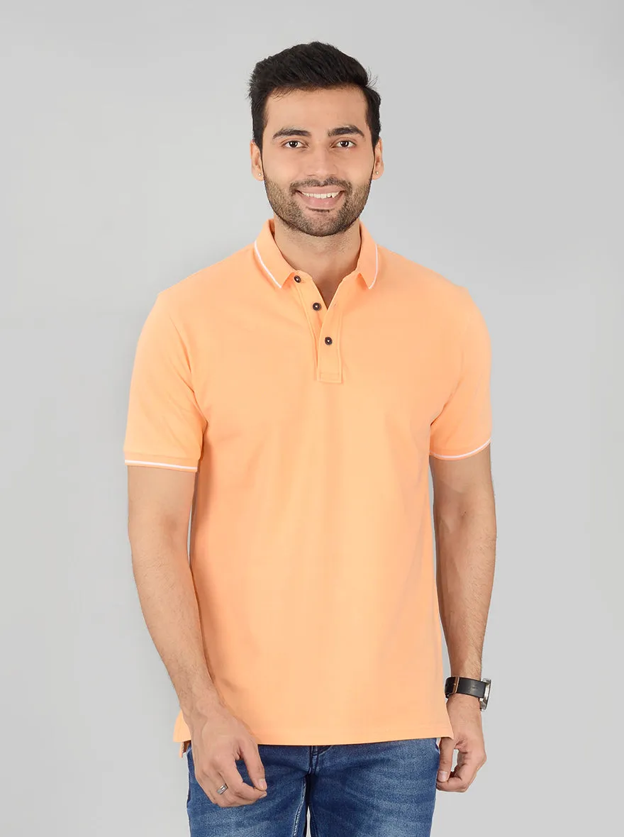 Peach Solid Slim Fit Polo T-Shirt | JadeBlue