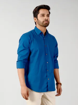 Petrol Blue Solid Slim Fit Casual Shirt | JadeBlue