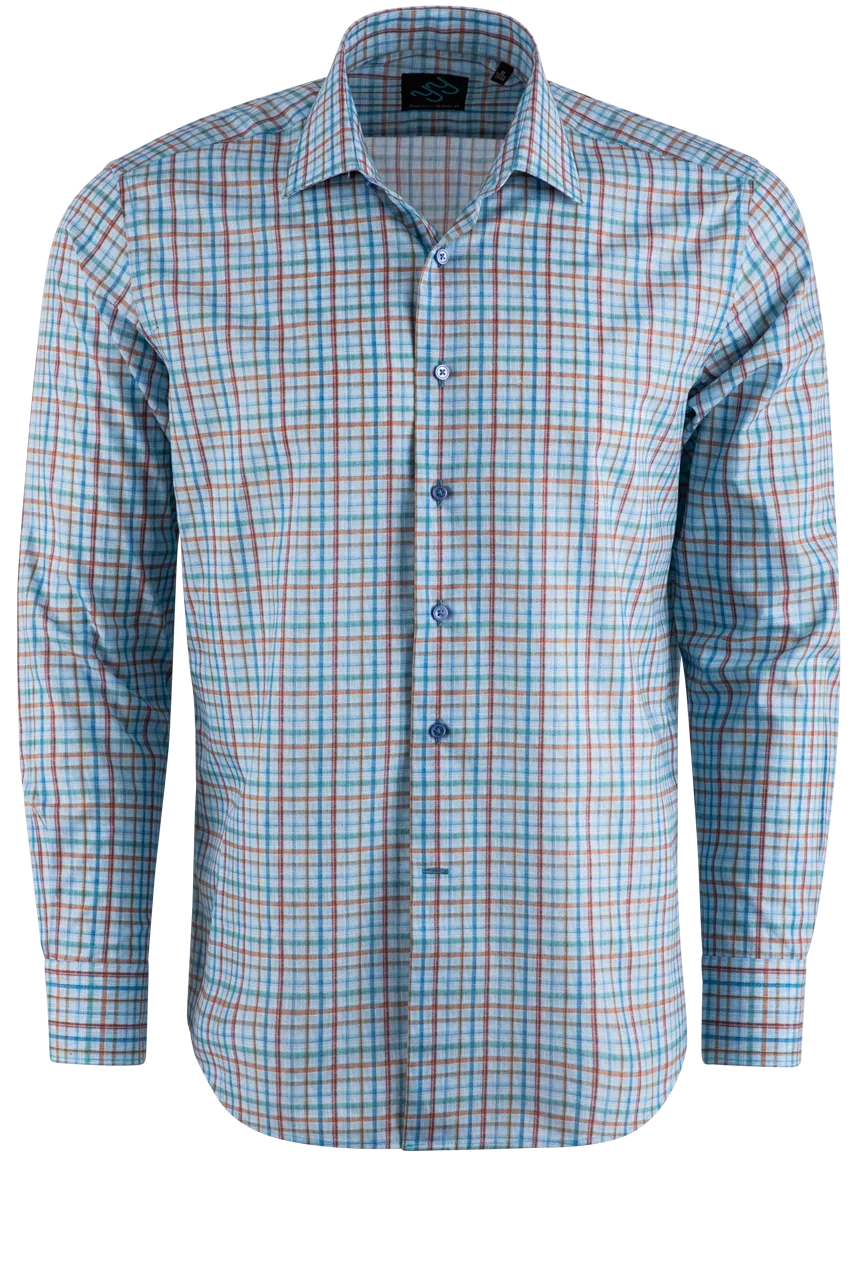 Pinto Ranch YY Collection Plaid Long Sleeve Button-Front Shirt - Blue