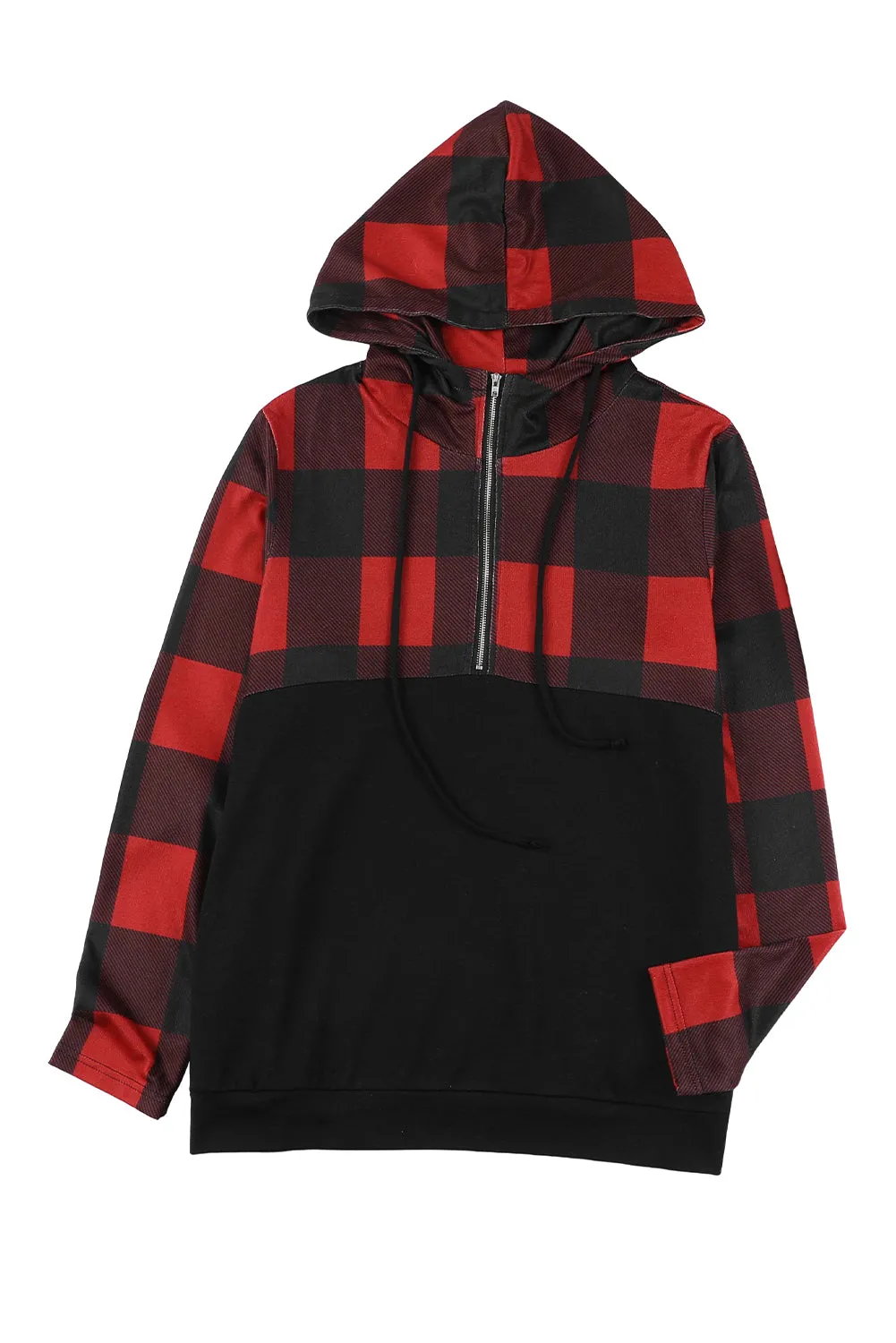 Plaid Half Zip Hooded Top