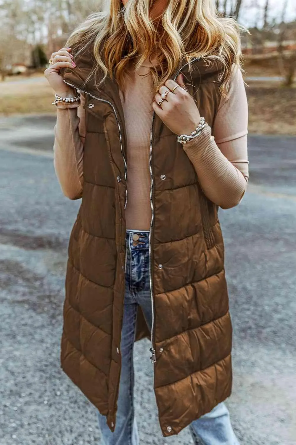 Raegan Longline Hooded Sleeveless Puffer Vest