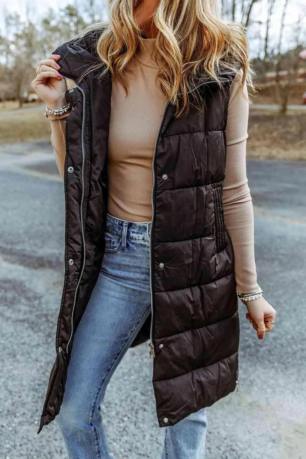 Raegan Longline Hooded Sleeveless Puffer Vest