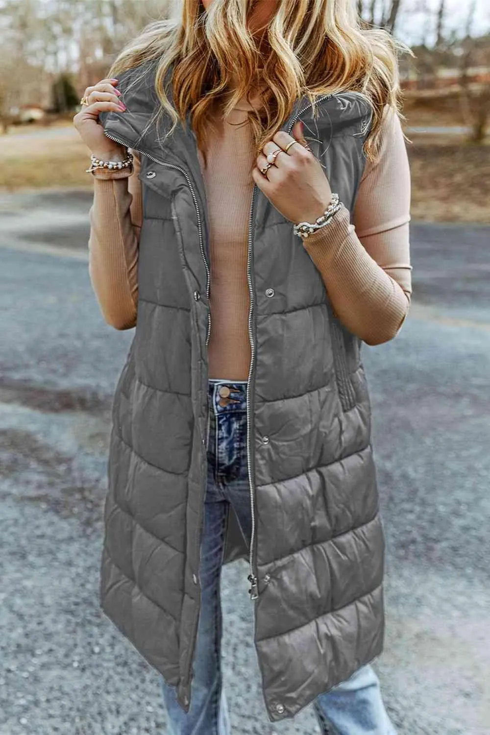 Raegan Longline Hooded Sleeveless Puffer Vest