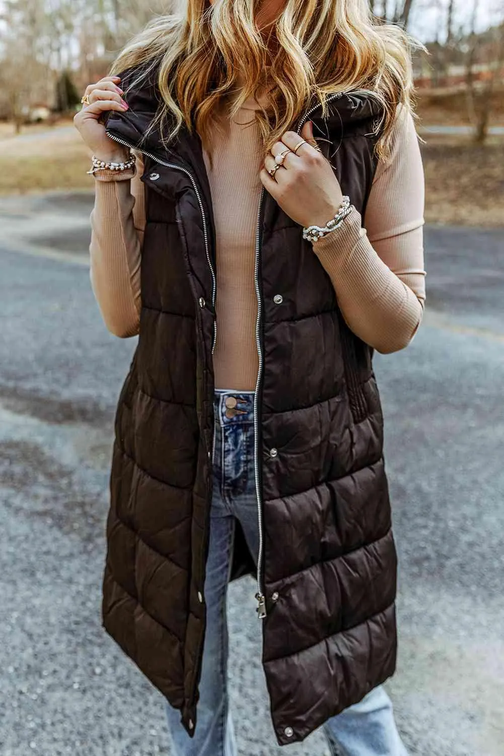 Raegan Longline Hooded Sleeveless Puffer Vest