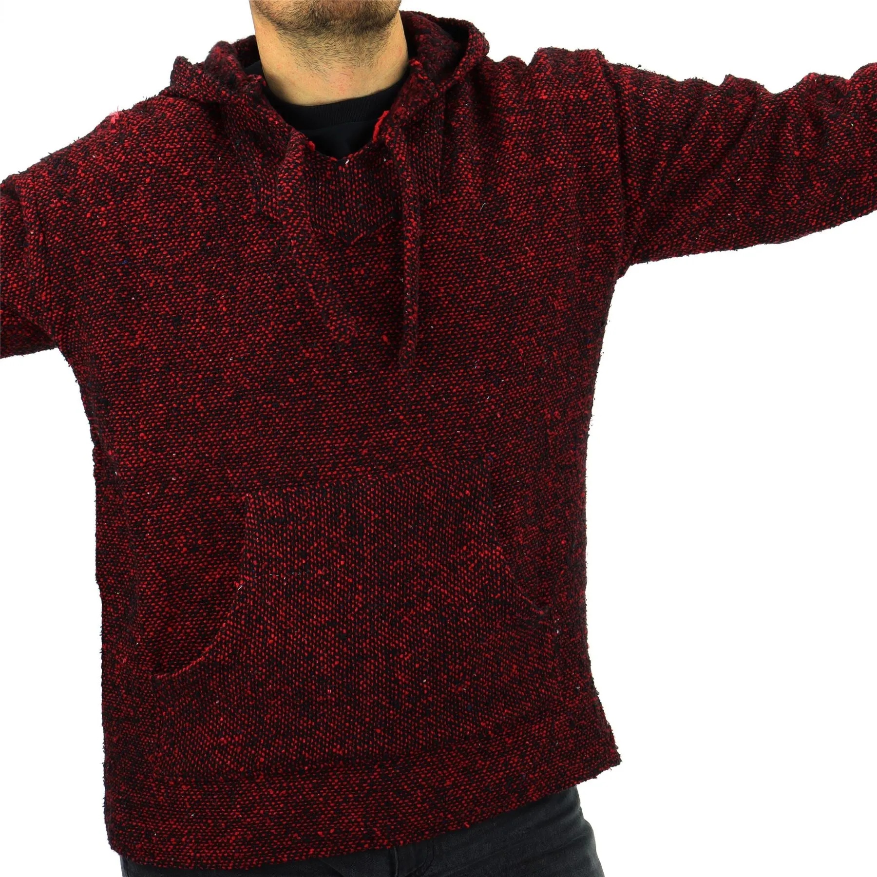 Recycled Mexican Baja Jerga Hoody - Red Fleck