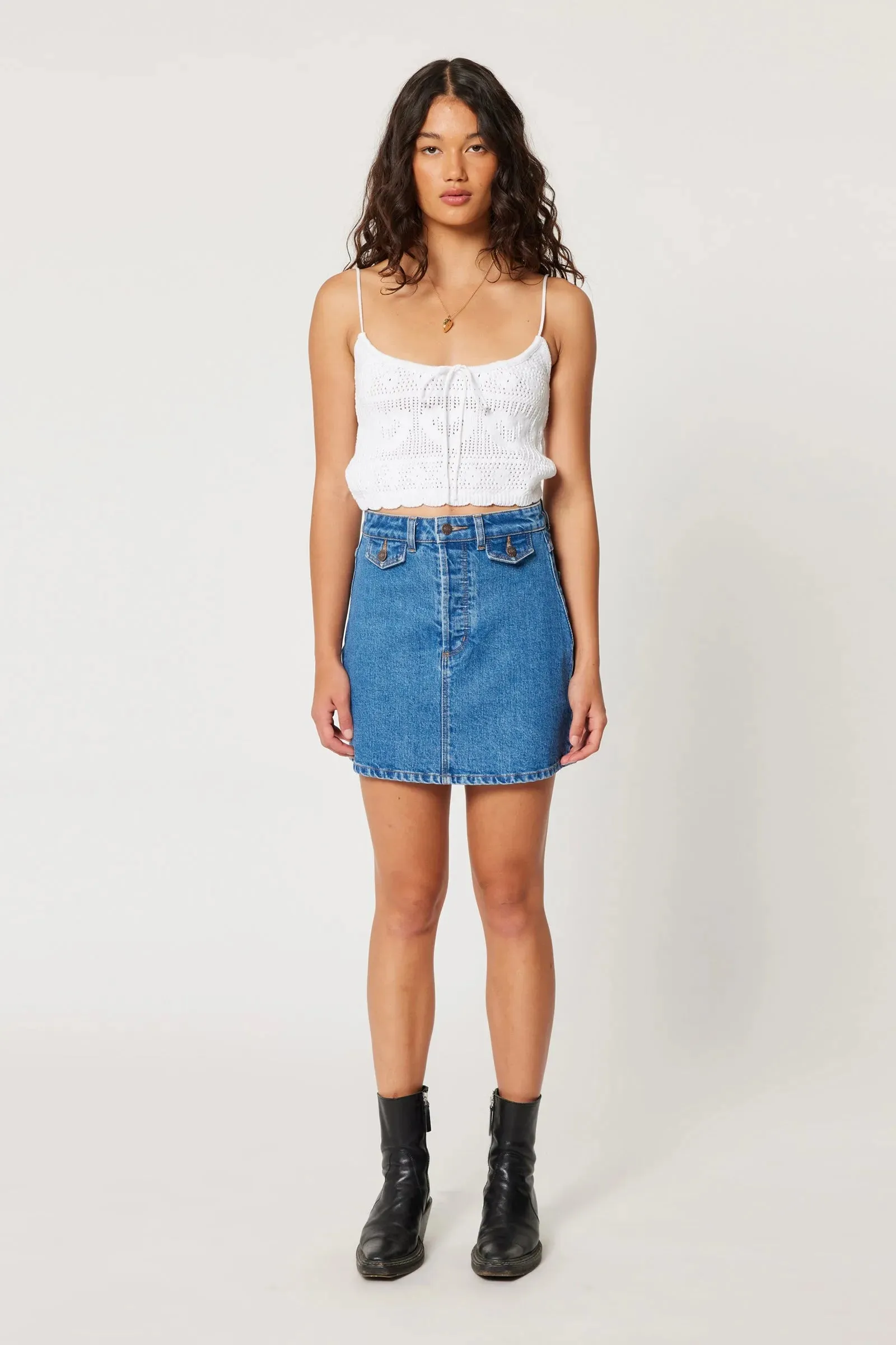 ROLLAS - A-Line Mini Denim Skirt Lia - Mid Blue