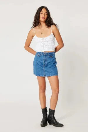 ROLLAS - A-Line Mini Denim Skirt Lia - Mid Blue