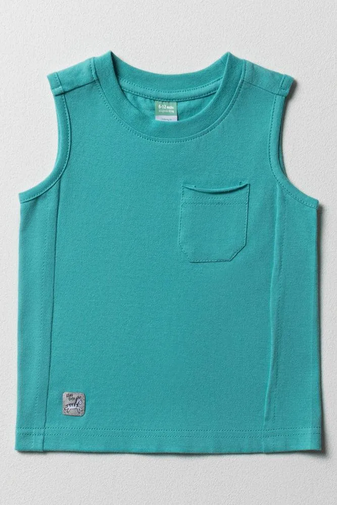 Sleeve-less vest with pocket jade blue