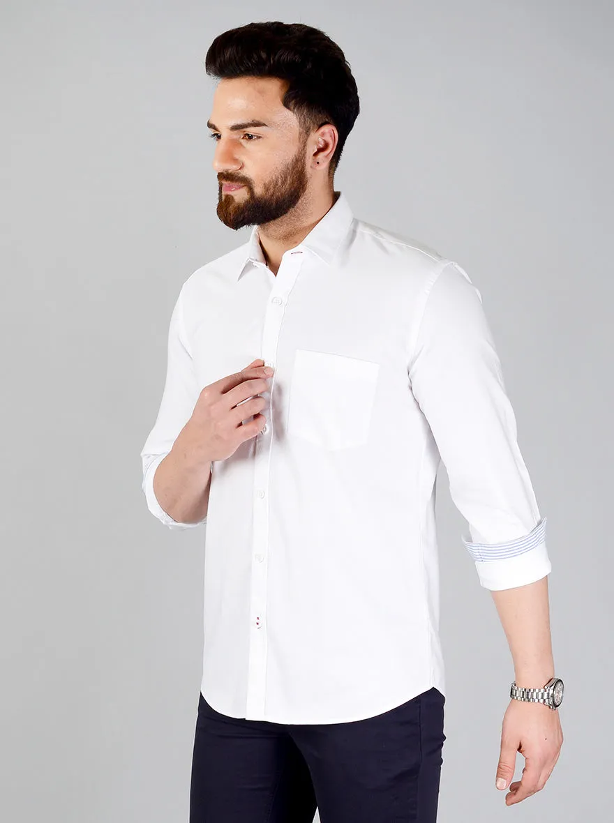 Snow White Solid Slim Fit Casual Shirt | JadeBlue