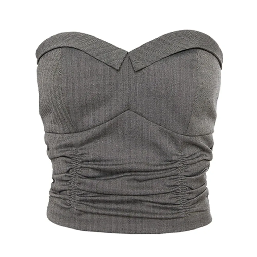 Solid Slimming Sexy Vests For Women Sleeveless Patchwork Shirring Strapless Tops Female Fashion Clothing