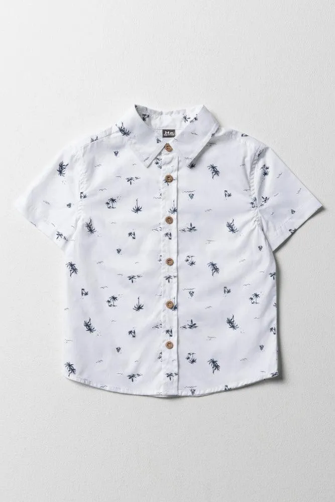 Tropical Short Sleeve Shirt Navy & White