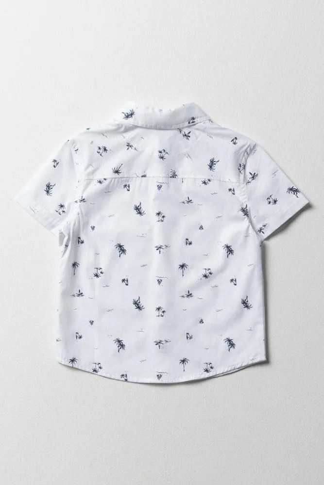 Tropical Short Sleeve Shirt Navy & White