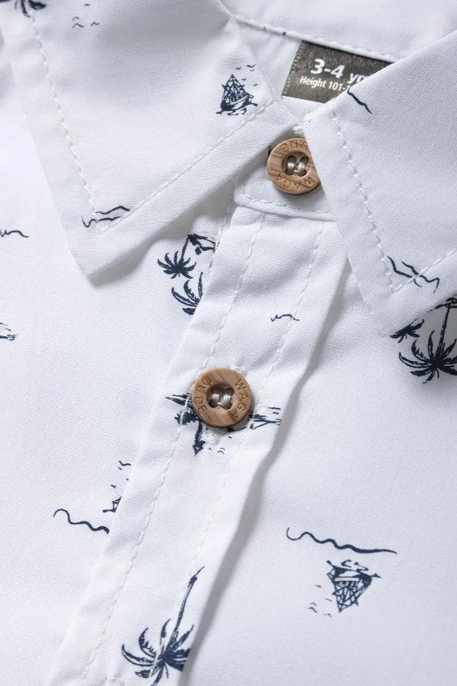 Tropical Short Sleeve Shirt Navy & White