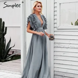 VenusFox Elegant v neck maxi dresses