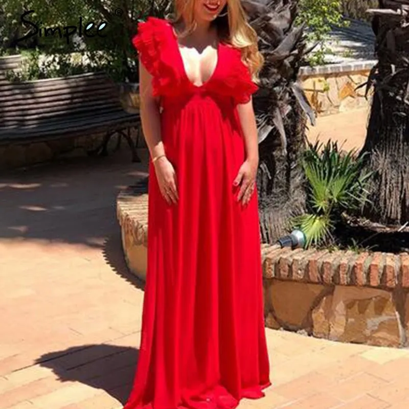 VenusFox Elegant v neck maxi dresses