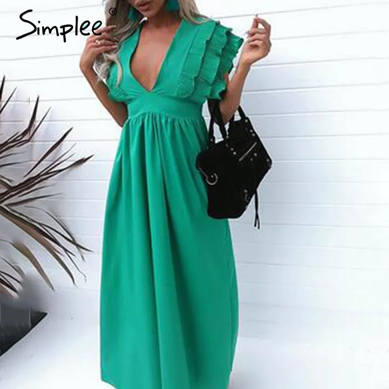 VenusFox Elegant v neck maxi dresses