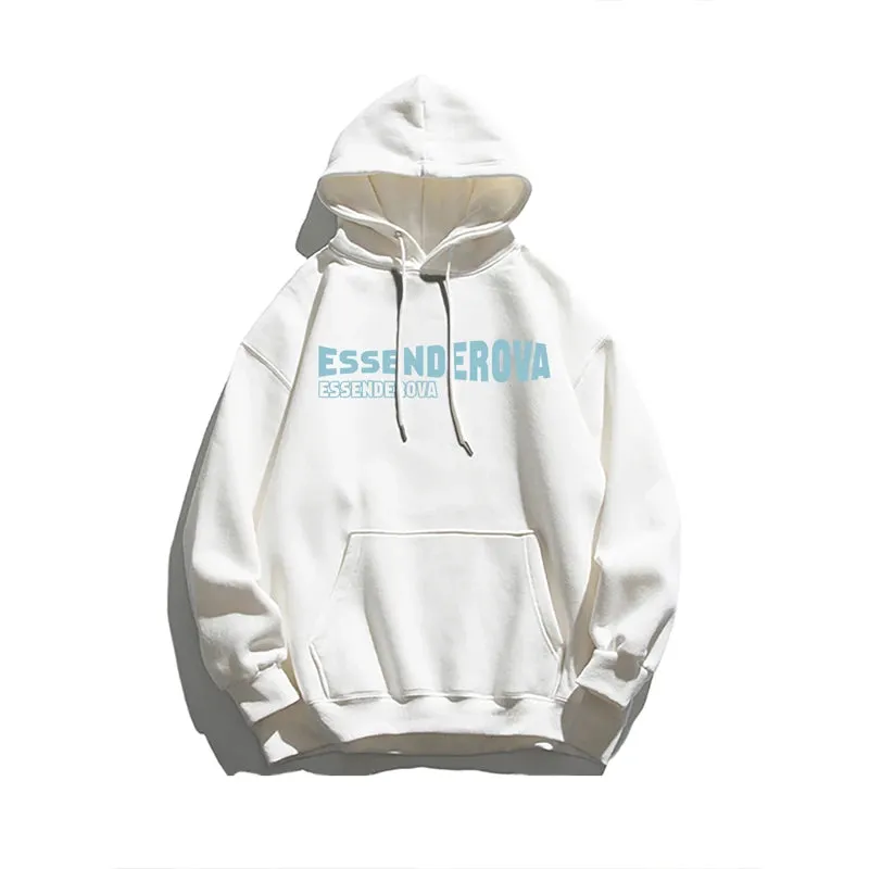 White Hooded Letter Printed Women Sweatshirt Spell Color Drawstring Chic Pockets Fashion Female Hoodies Simple Streetwear