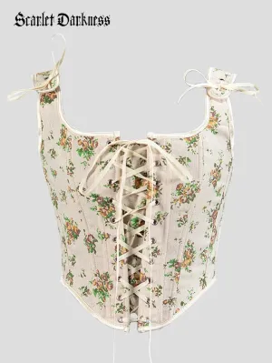 Women Pastoral Renaissance Green Floral Corset