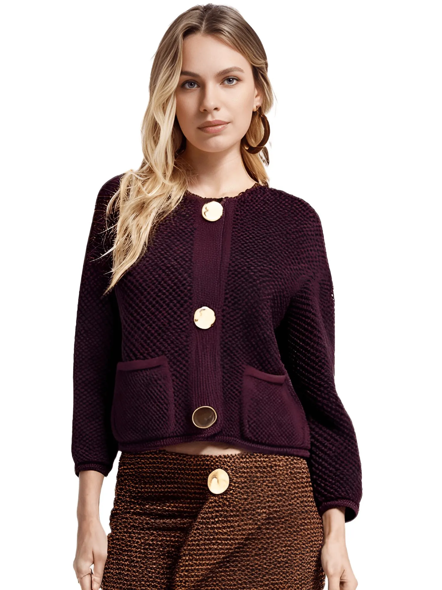 Women's Vintage Sweater With Pockets Single Breasted Knitted Sweater Chic Lady