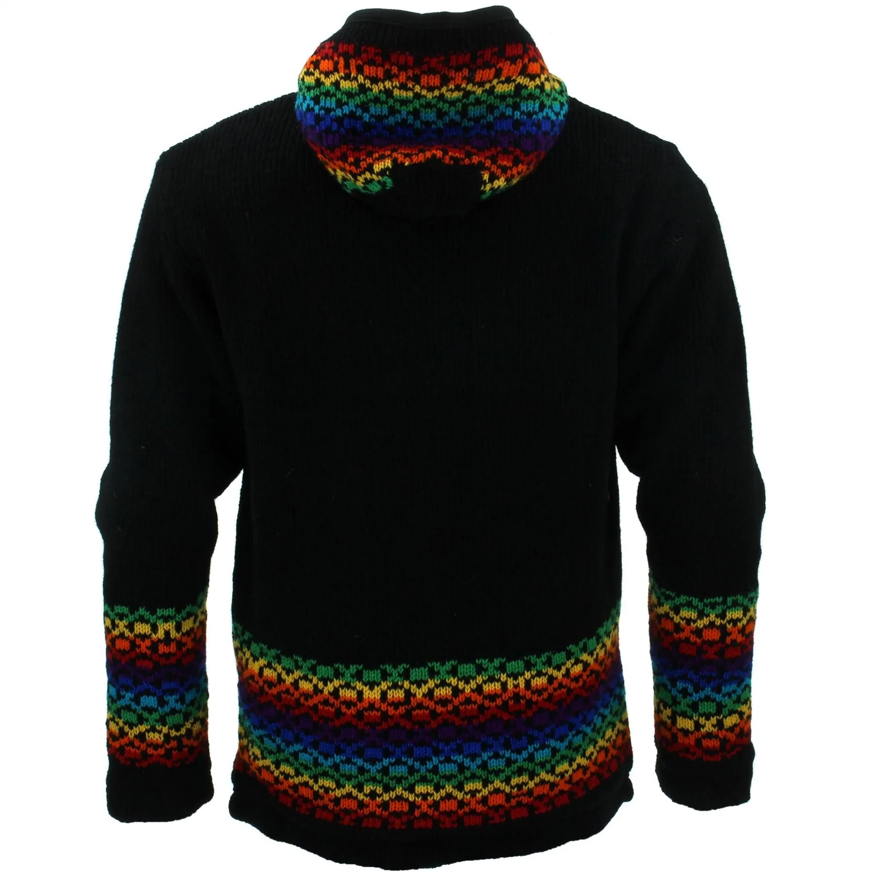 Wool Knit Hooded Cardigan Jacket - Black Rainbow Diamonds