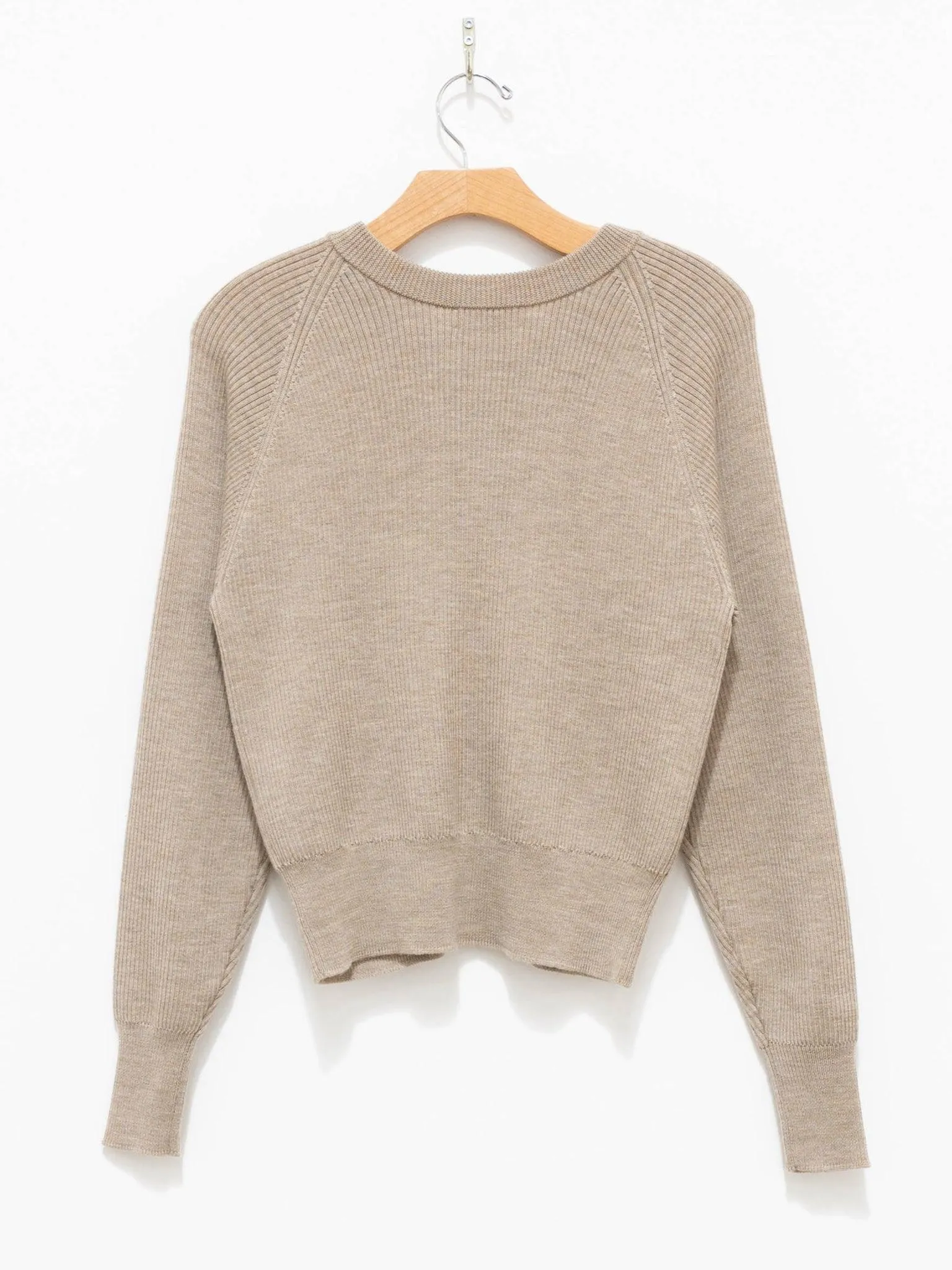 Worsted Wool Knit Short Cardigan Pullover - Beige