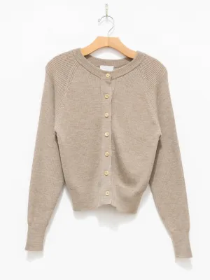 Worsted Wool Knit Short Cardigan Pullover - Beige